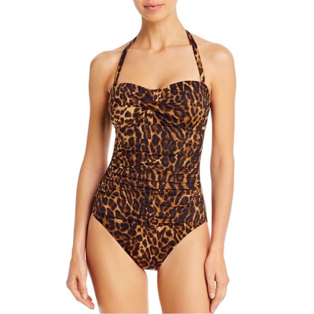 NWT Lauren Ralph Lauren LRL Animal Print Twist-Front One-Piece Swimsuit